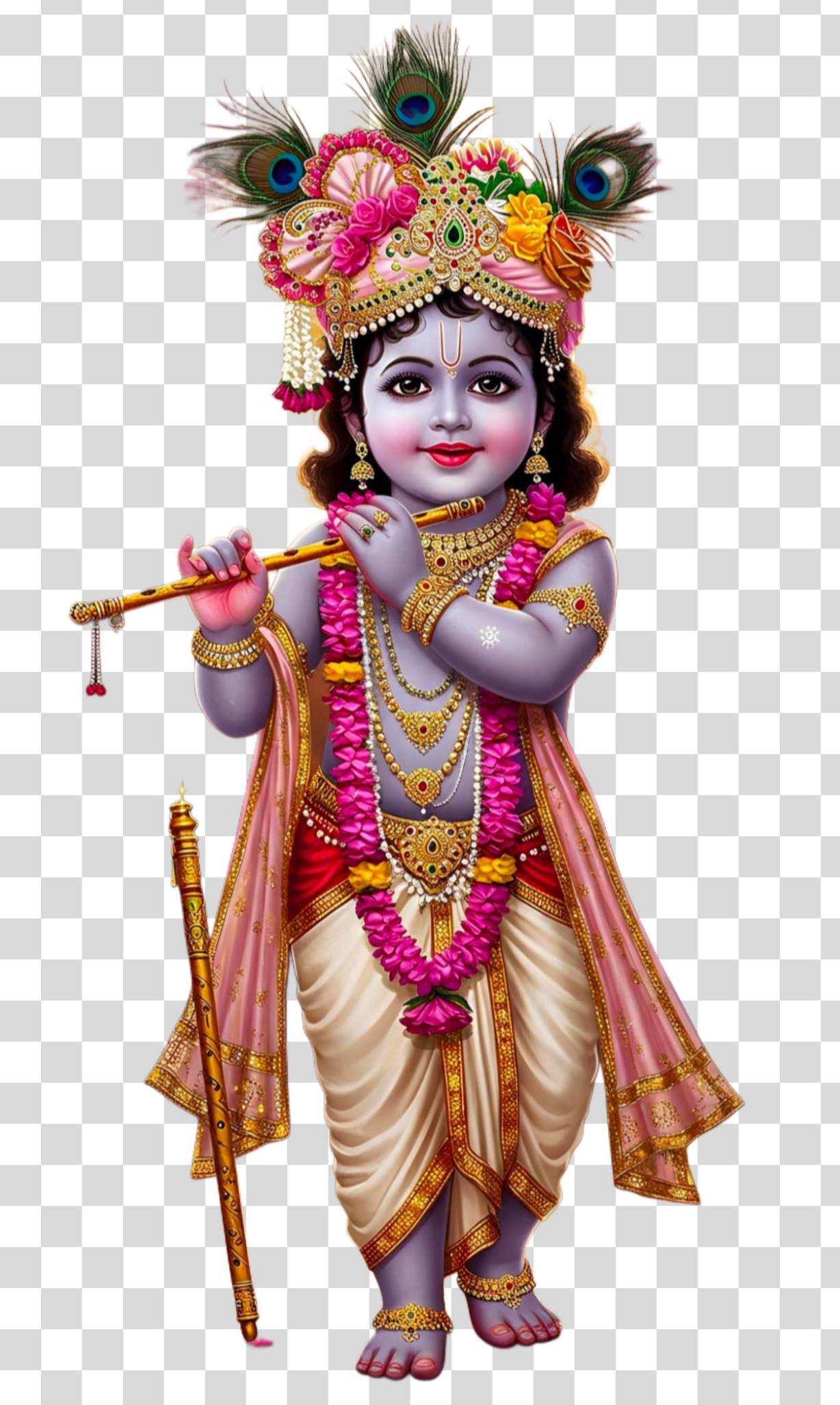 Baby krishna playing flute photo PNG HD transparent image download