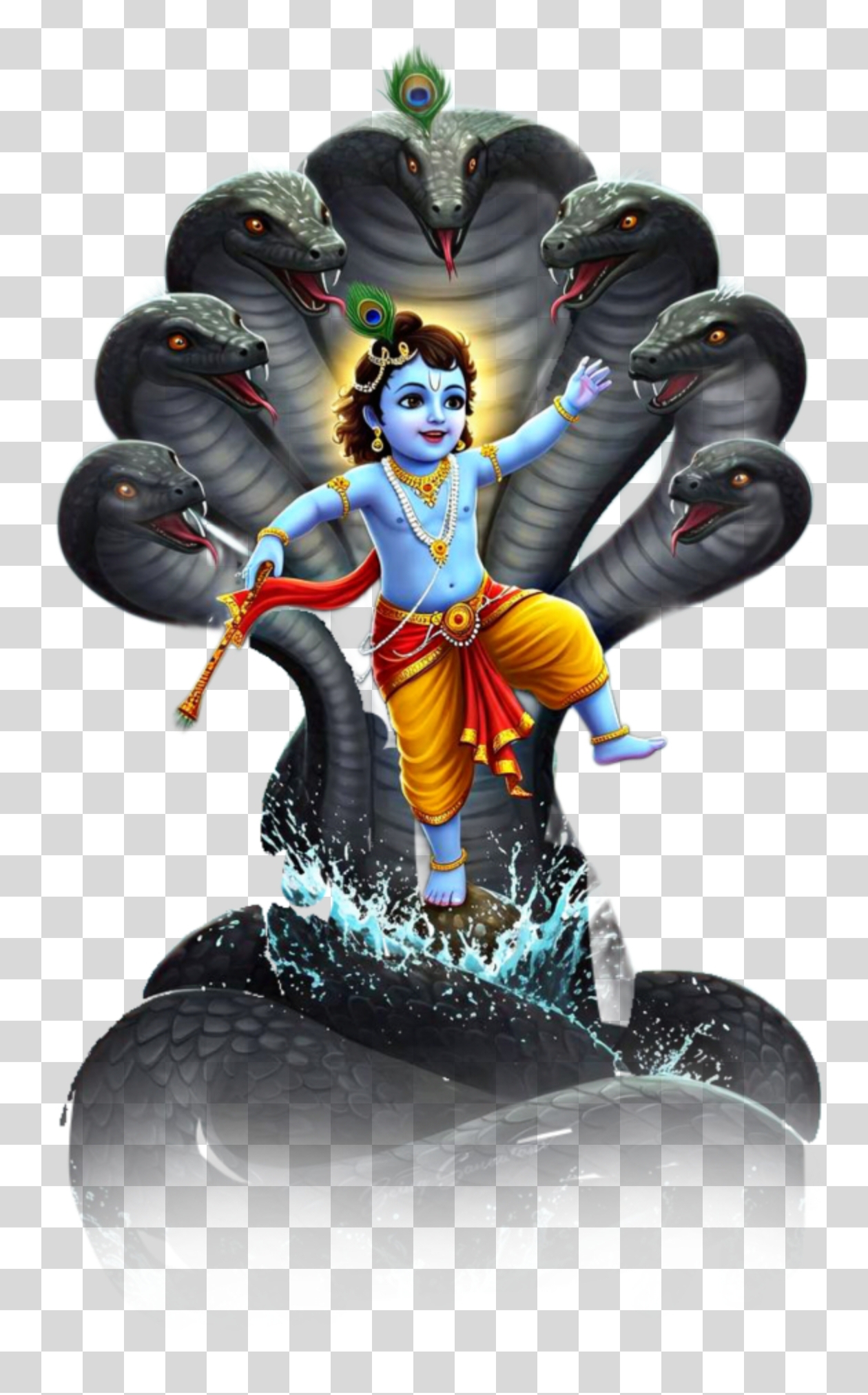 Divine Child Lord Krishna with Sheshnag PNG image download 