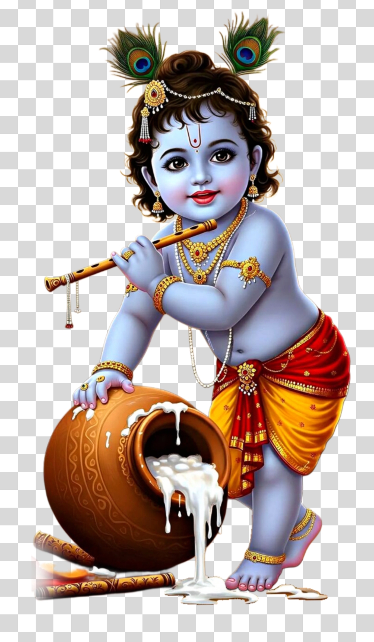 Baby Krishna PNG Transparent Background – Bal Gopal with Flute & Butter Pot