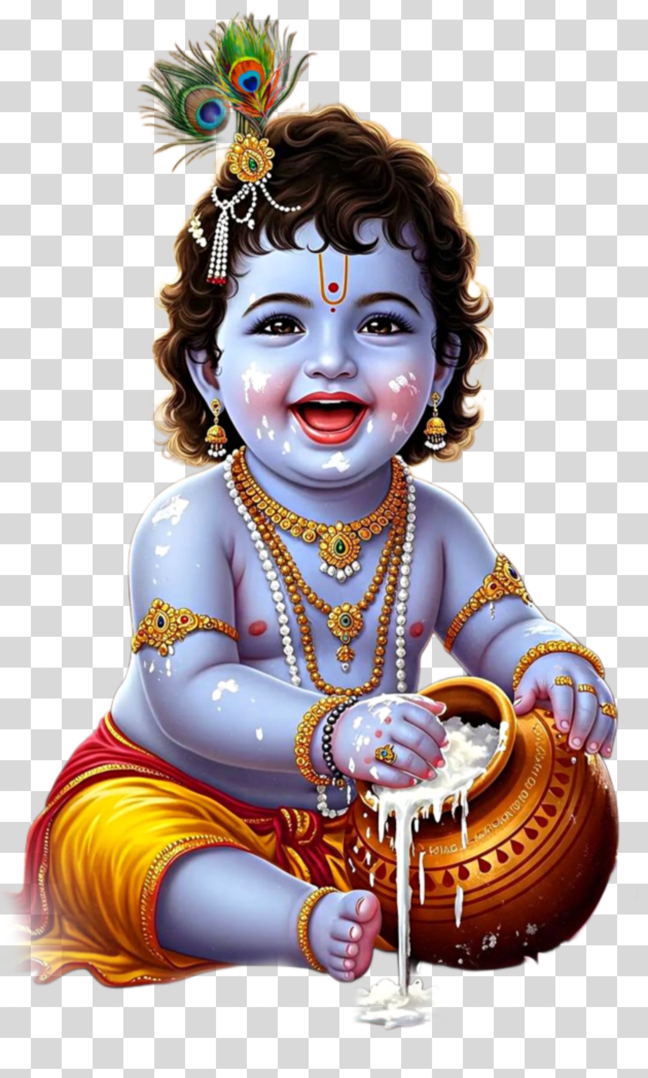Cute Bal Krishna with Makhan Matki (Butter Pot) PNG Image