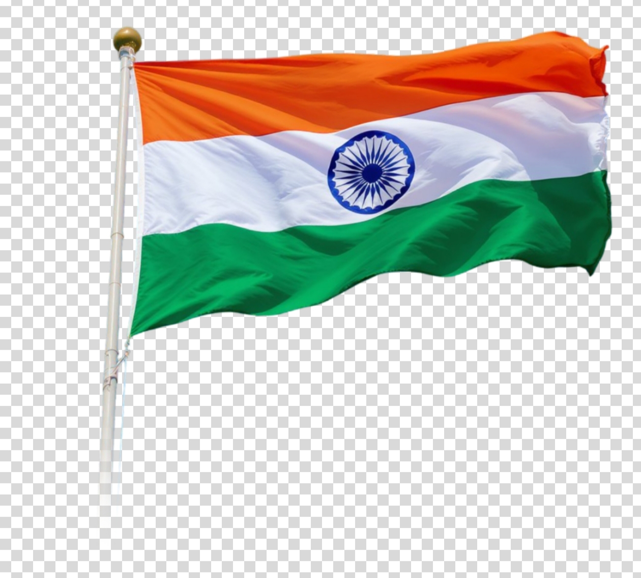 Waving Indian Flag on Pole PNG with Transparent Background