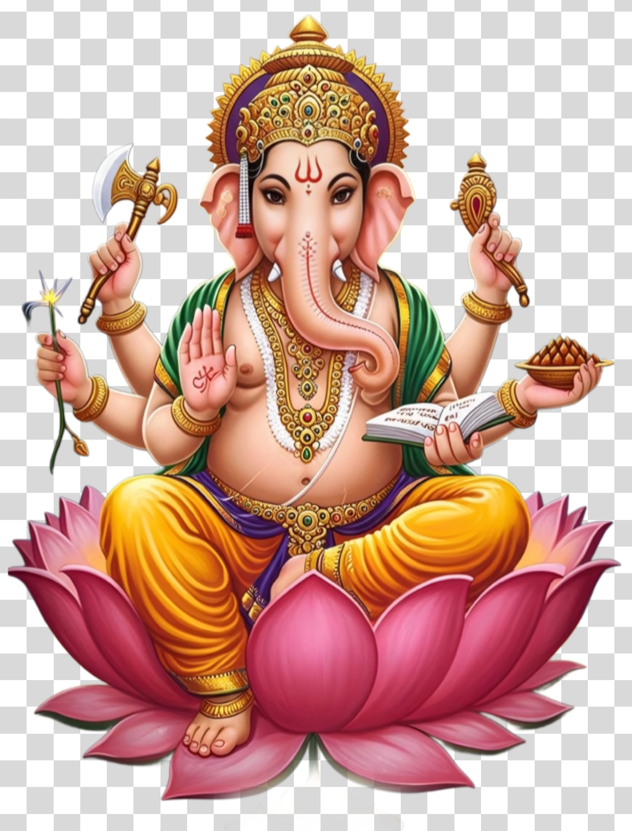 Six-Armed Lord Ganesha on Lotus PNG HD image download