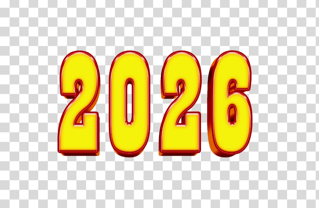 2026 3D Number PNG | Yellow & Red Text Clipart Free Download