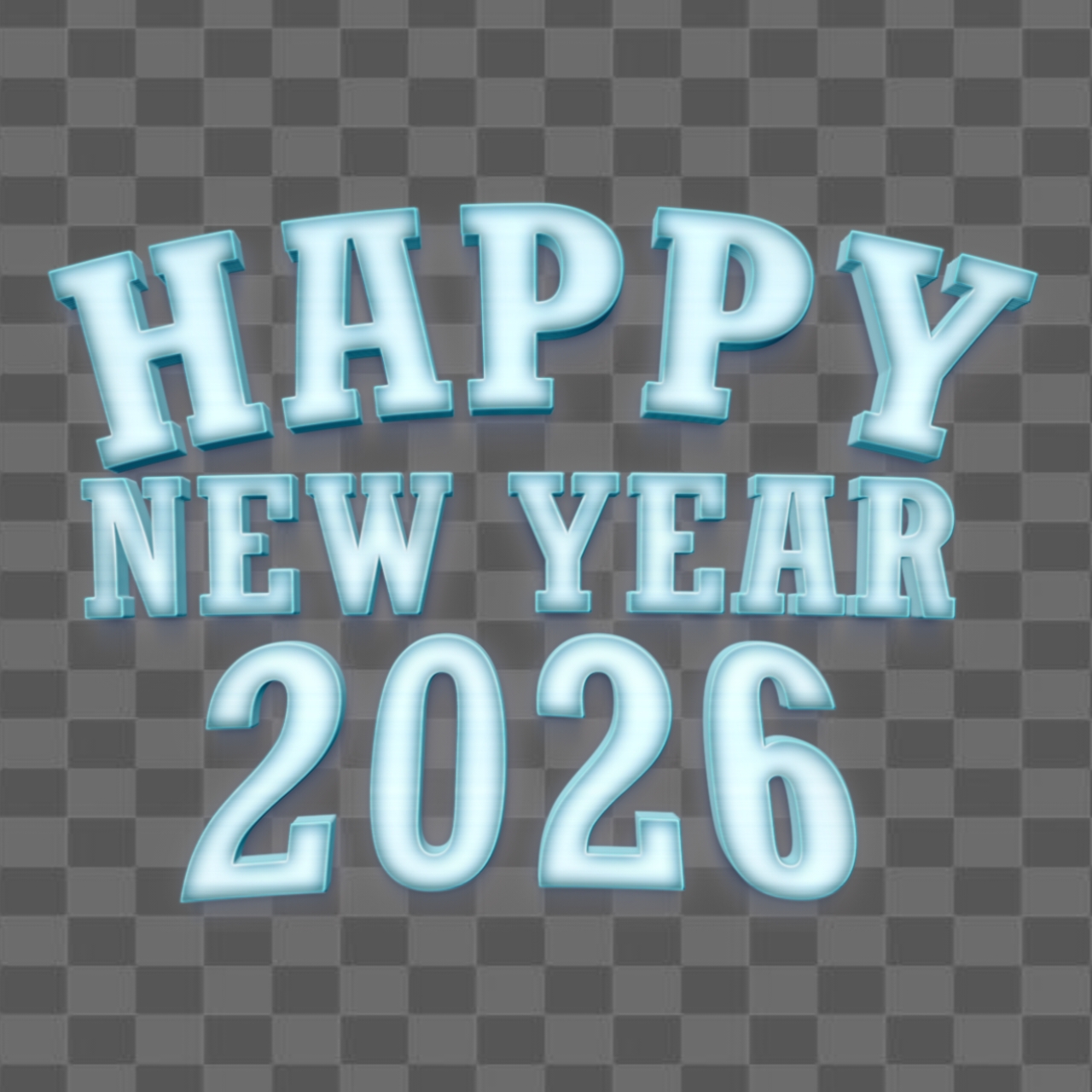 Happy New Year 2026 3D PNG | Blue Glowing Text with Transparent Background