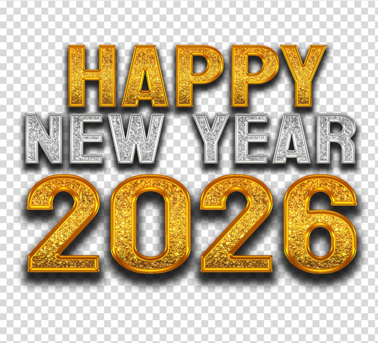 Happy New Year 2026 Gold Glitter Text PNG