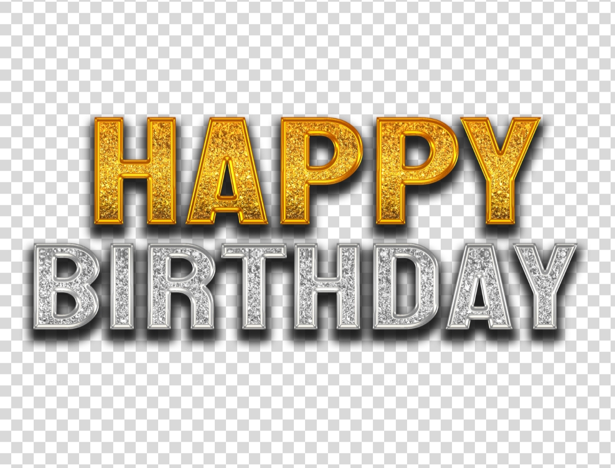 Happy Birthday Glitter Text PNG – Gold & Silver 3D