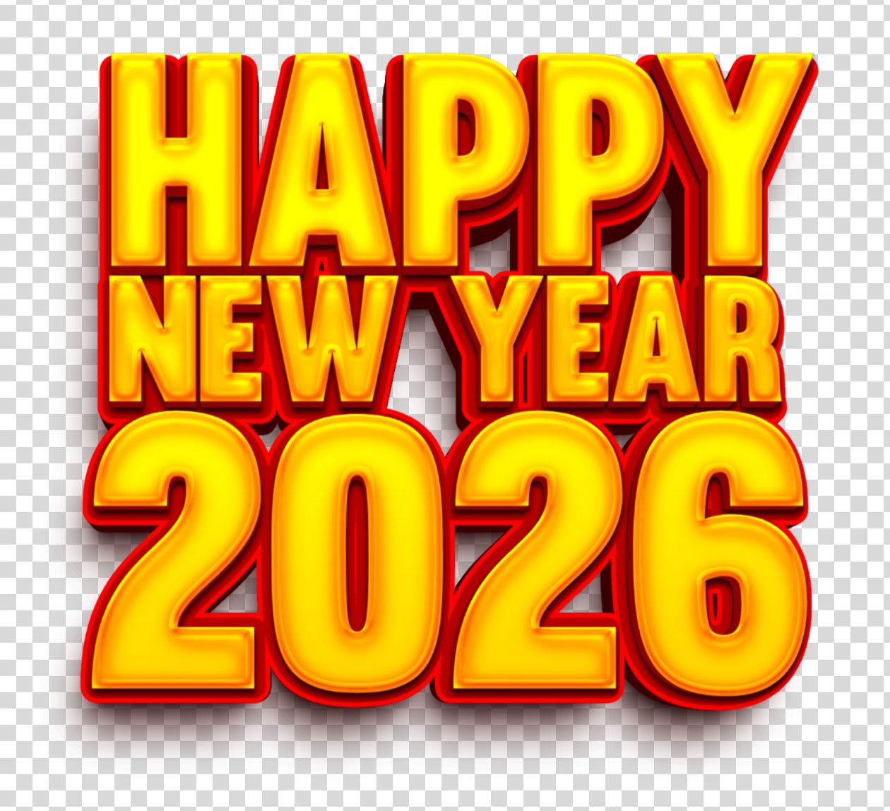 Happy New Year 2026 PNG – Bold Yellow 3D Text