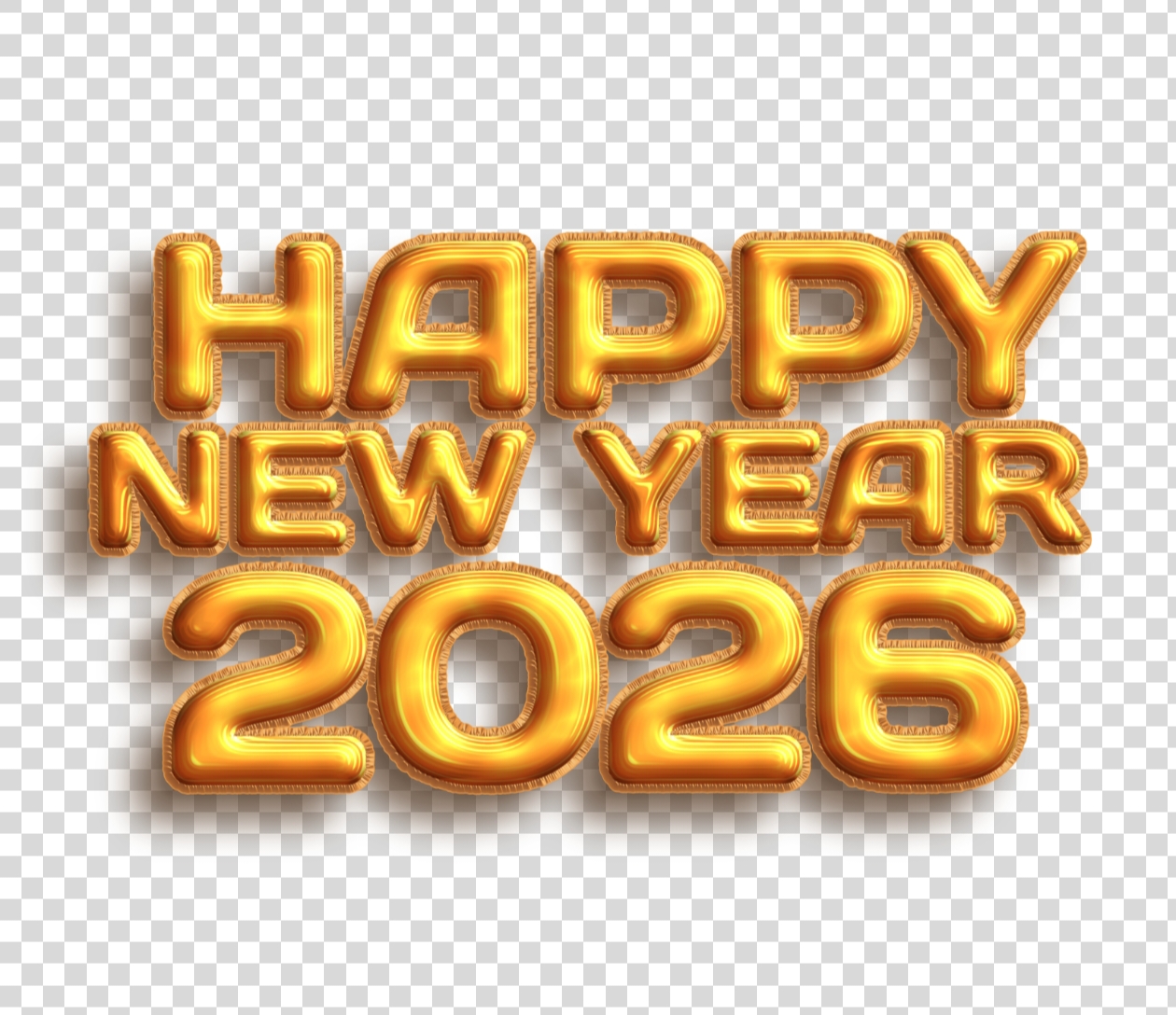 Happy New Year 2026 Balloon PNG – Golden Foil Letters